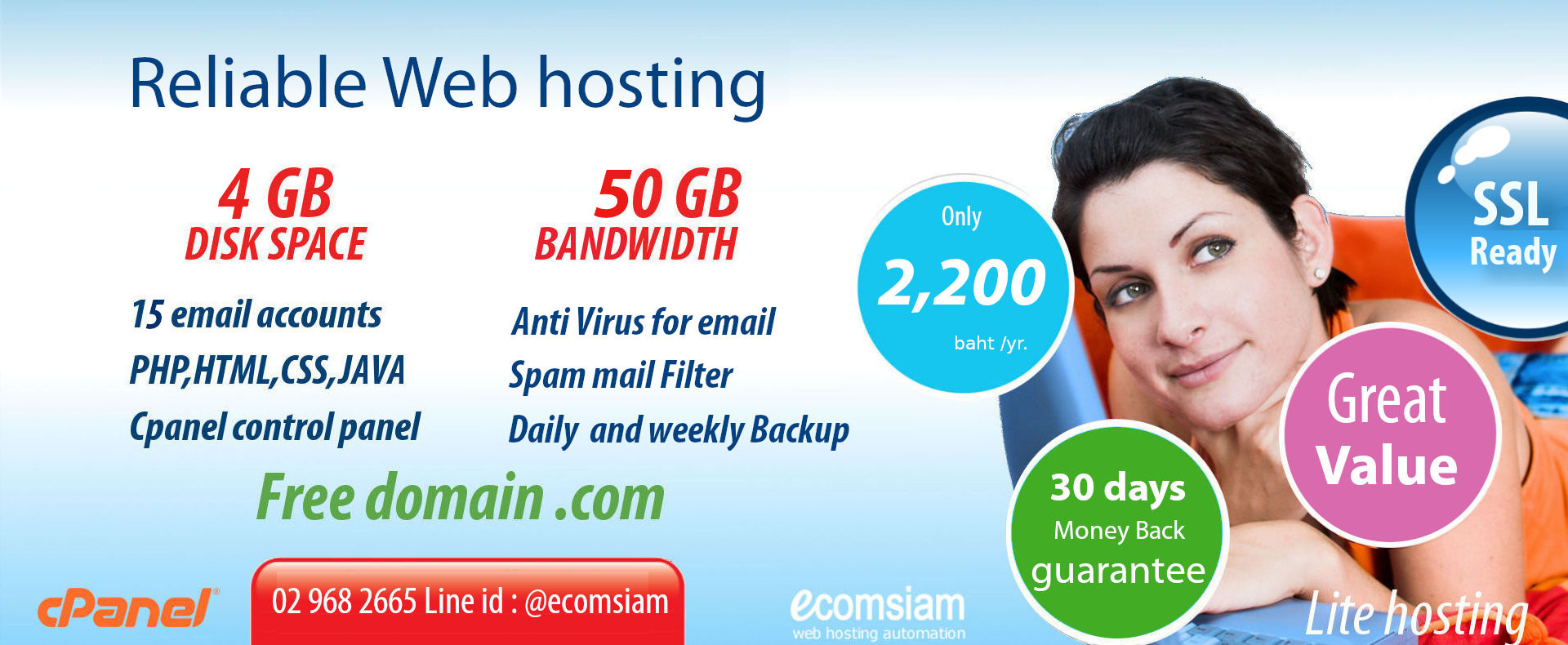 Lite hosting thai ไทย เพียง 1600 บาทต่อปี ฟรีโดเมนเนม พร้อมใบรับรอง SSL